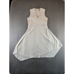 COS Dress Womens L Cream Gathered Asymmetric Midi V-Neck Sleeveless Ruched NEW!